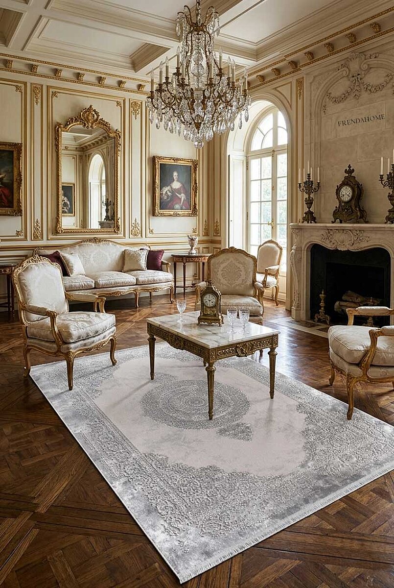 Luxera Klasik Perfectly Yün Tuşeli Akrilik Salon Halısı Lu02 Gri - Frenda