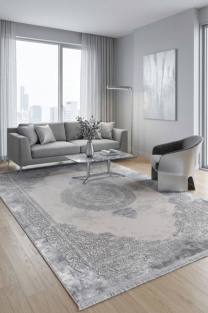 Luxera Klasik Perfectly Yün Tuşeli Akrilik Salon Halısı Lu02 Gri - 3
