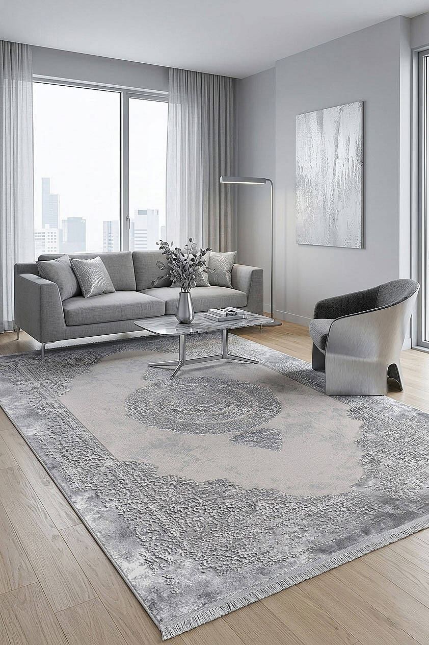 Luxera Klasik Perfectly Yün Tuşeli Akrilik Salon Halısı Lu02 Gri - 3