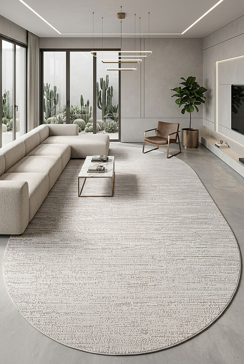 Luxera Modern Perfectly Yün Tuşeli Akrilik Oval Halı Lu03 Krem 