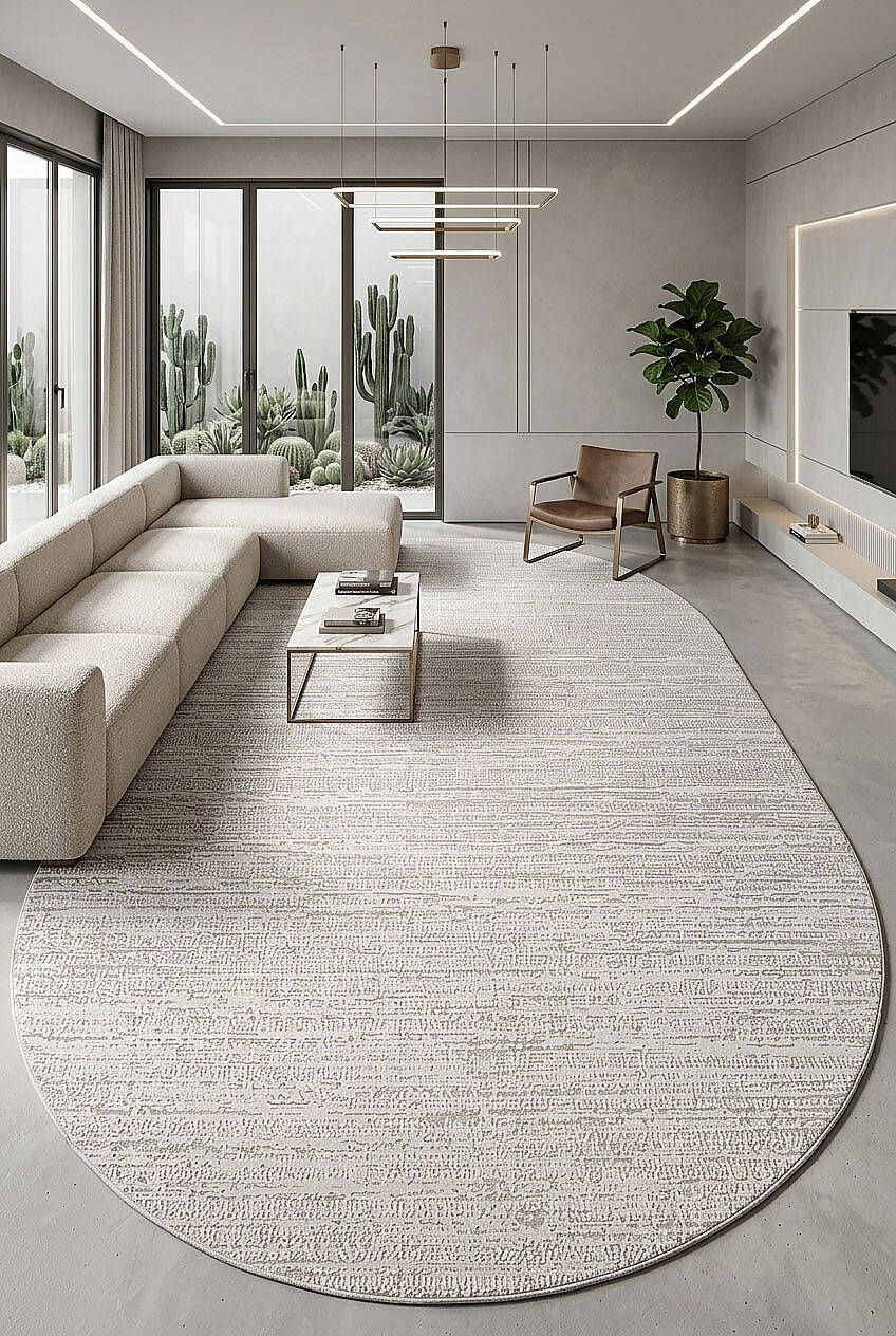 Luxera Modern Perfectly Yün Tuşeli Akrilik Oval Halı Lu03 Krem - 1