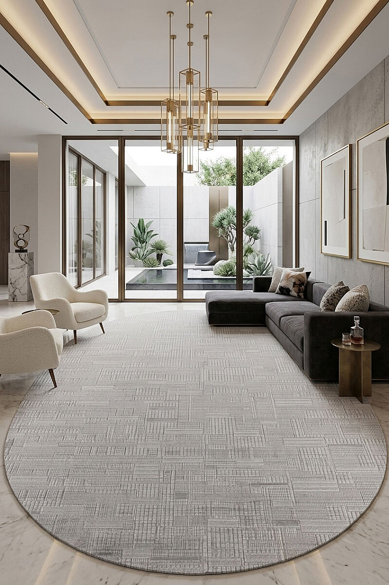 Luxera Modern Perfectly Yün Tuşeli Akrilik Oval Halı Lu05 Gri 