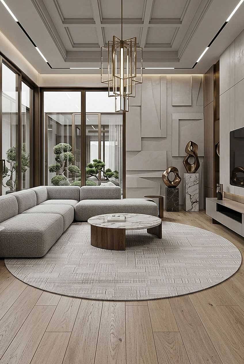 Luxera Modern Perfectly Yün Tuşeli Akrilik Yuvarlak Halı Lu04 Bej - 1