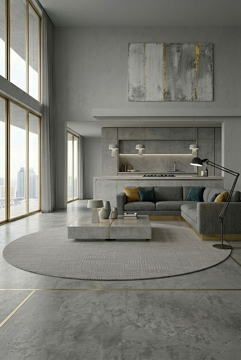 Luxera Modern Perfectly Yün Tuşeli Akrilik Yuvarlak Halı Lu05 Gri 