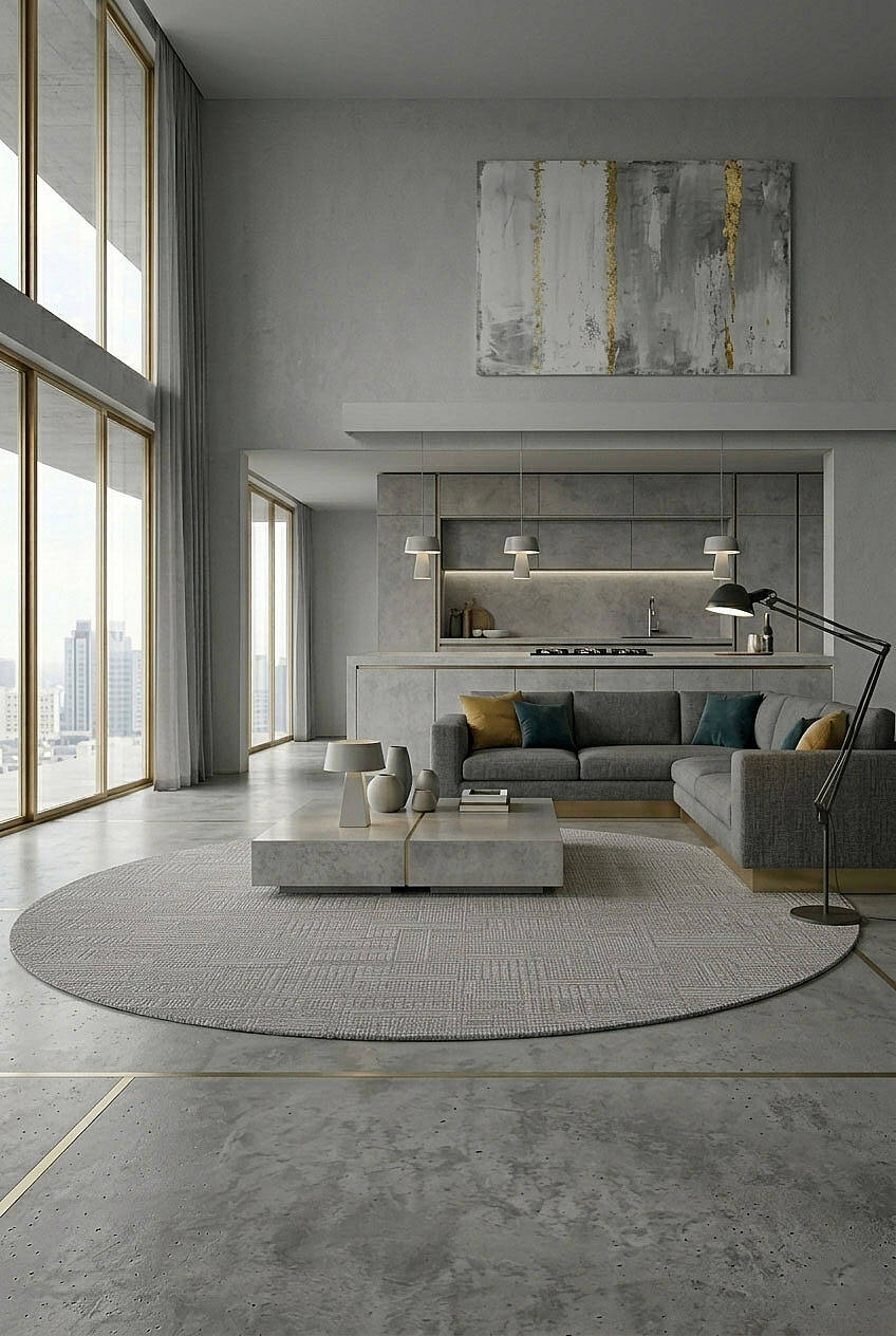 Luxera Modern Perfectly Yün Tuşeli Akrilik Yuvarlak Halı Lu05 Gri - 1