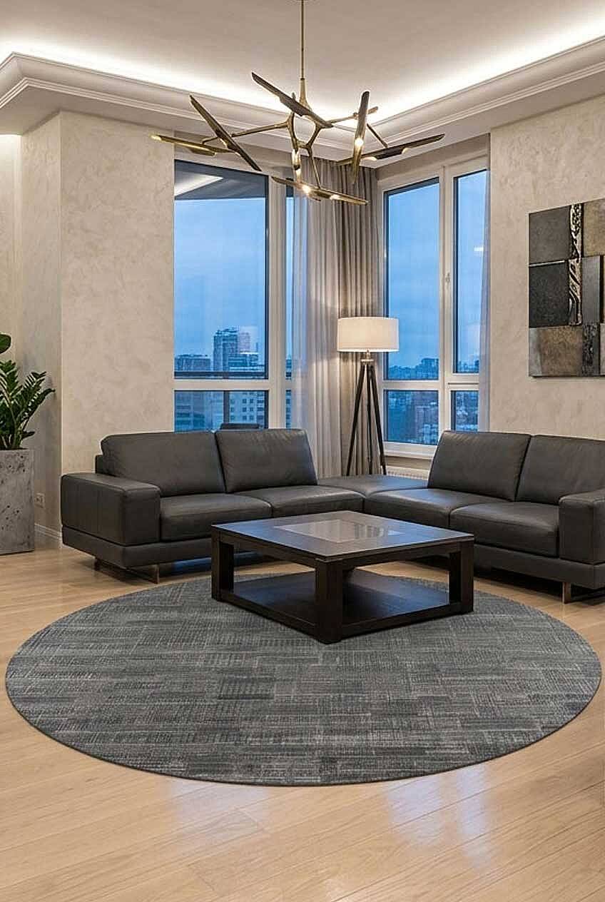 Luxera Modern Perfectly Yün Tuşeli Akrilik Yuvarlak Halı Lu06 Antrasit - 1