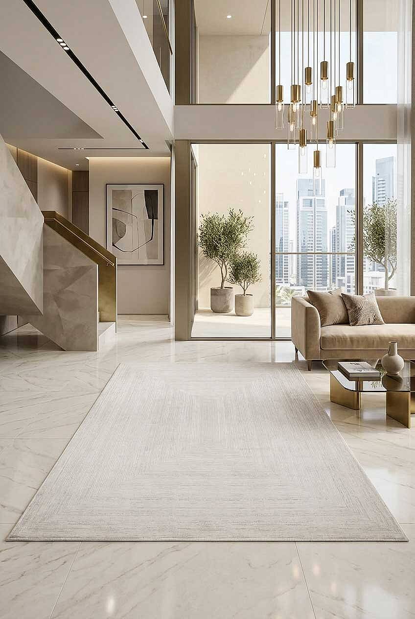 Luxury Diamond Modern Rönesans Viskon Halı Da02 Krem - 1