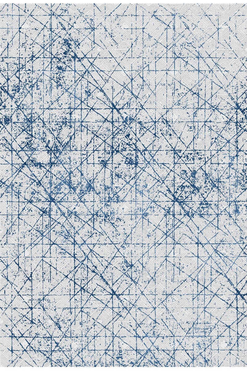 Modern Çizgi Desenli Pamuk Taban Dijital Baskılı Yıkanabilir Halı Mavi 