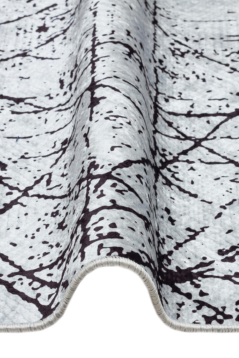 Modern Çizgi Desenli Pamuk Taban Dijital Baskılı Yıkanabilir Halı Siyah - 3