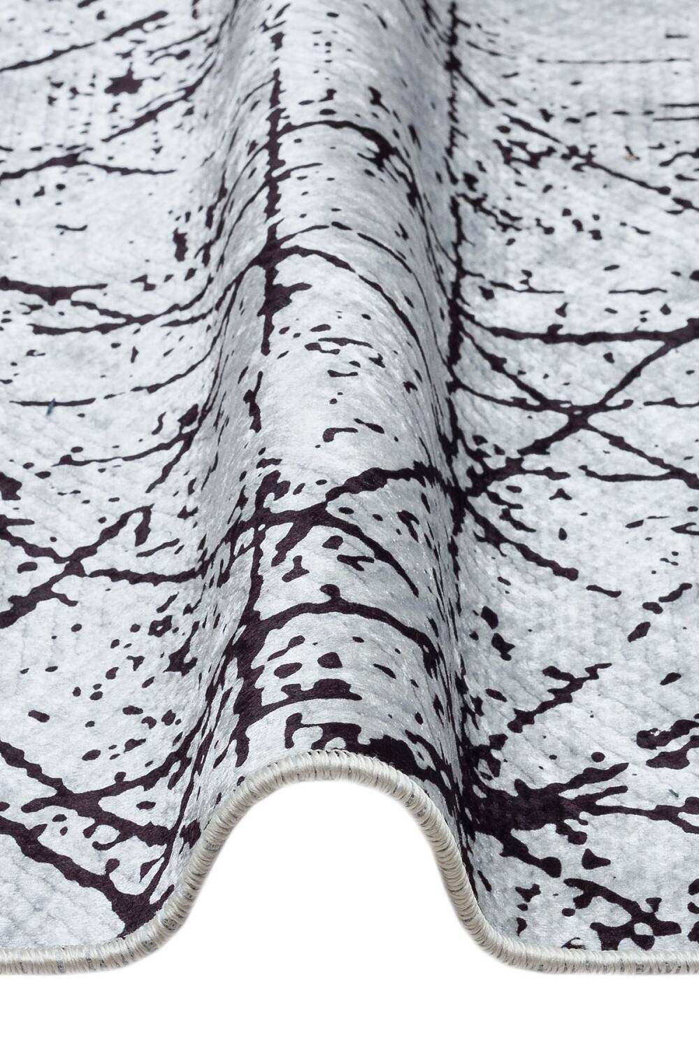 Modern Çizgi Desenli Pamuk Taban Dijital Baskılı Yıkanabilir Halı Siyah - 3