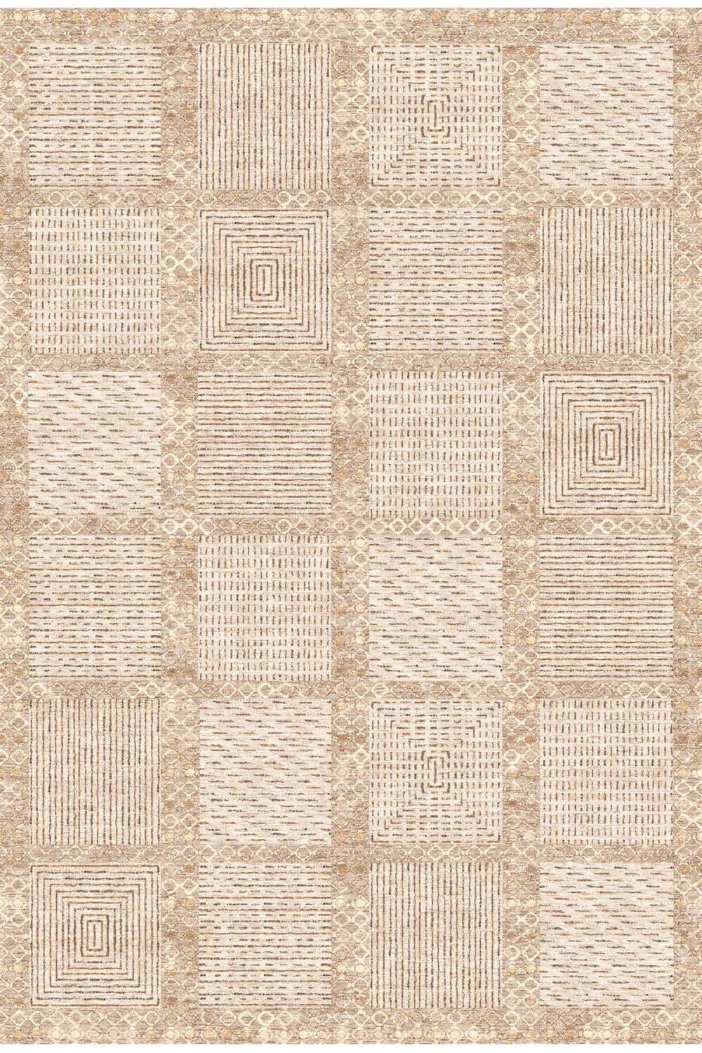 Modern Desen Dokuma Taban Yıkanabilir Halı Bej - 1