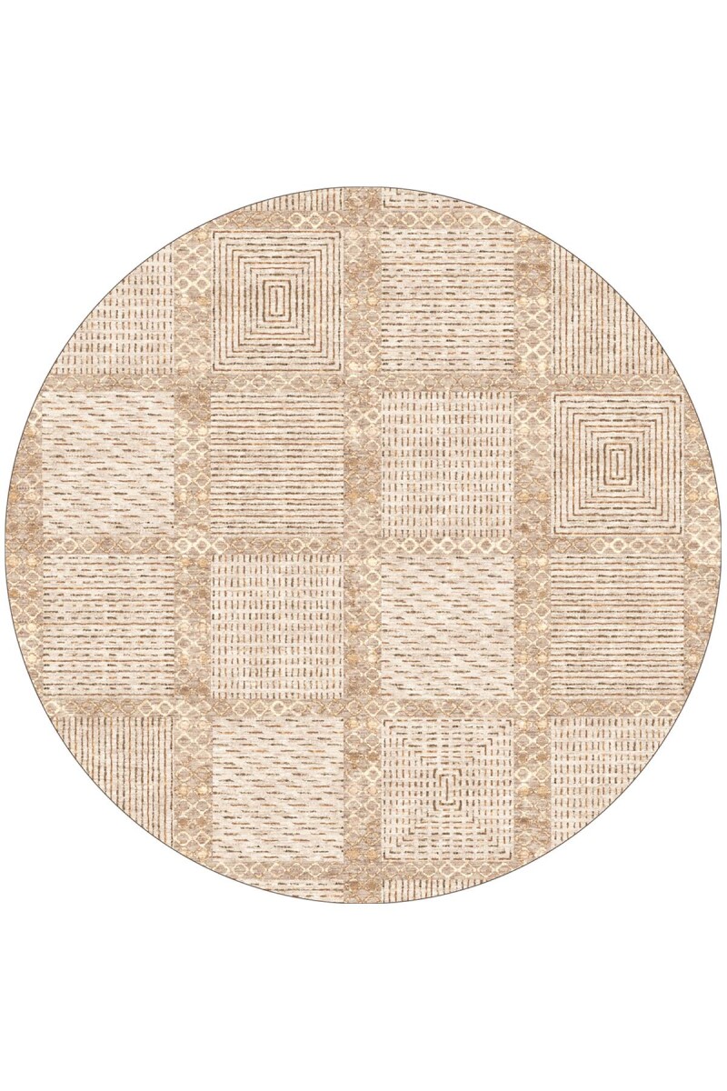 Modern Desen Dokuma Taban Yıkanabilir Yuvarlak Halı Bej - Frenda