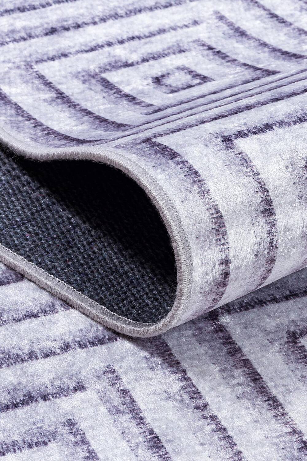 Modern Desen Pamuk Taban Yıkanabilir Dekoratif Halı Gri - 4