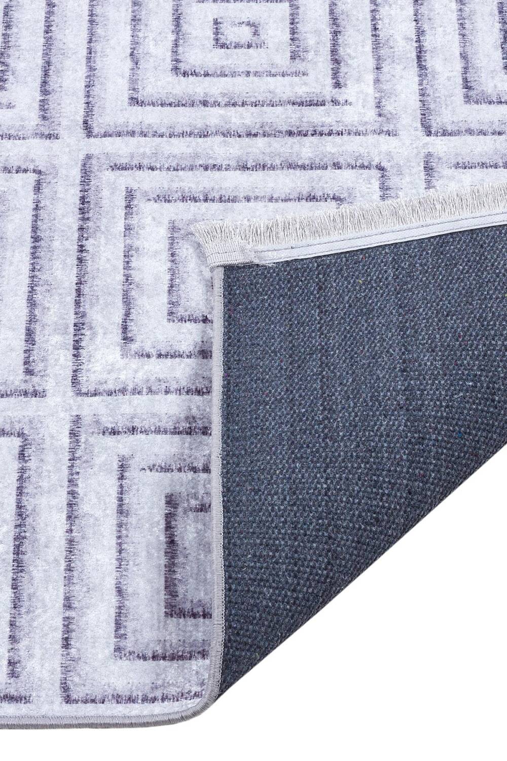 Modern Desen Pamuk Taban Yıkanabilir Dekoratif Halı Gri - 5