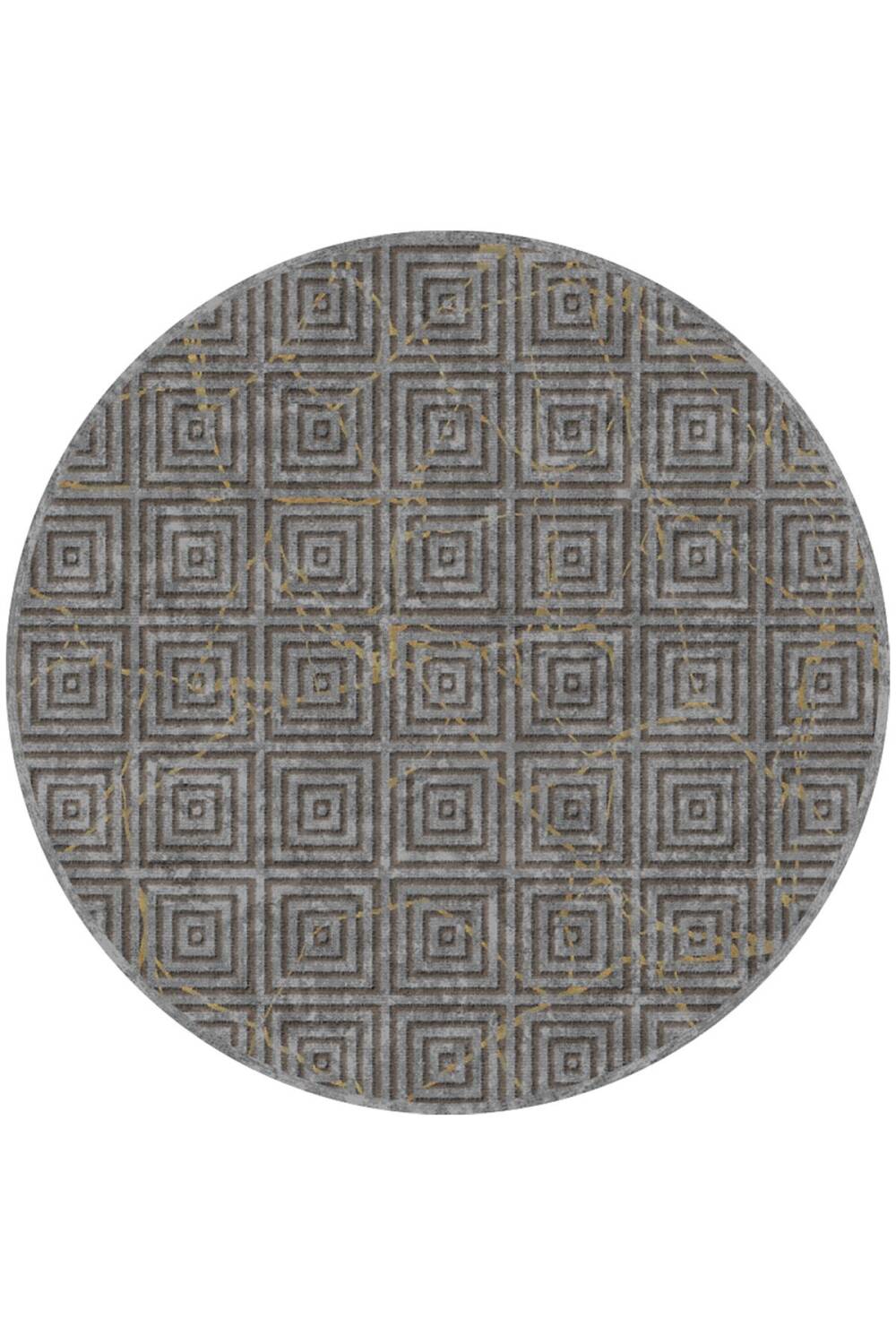 Modern Desen Pamuk Taban Yıkanabilir Dekoratif Yuvarlak Halı Antrasit - 1