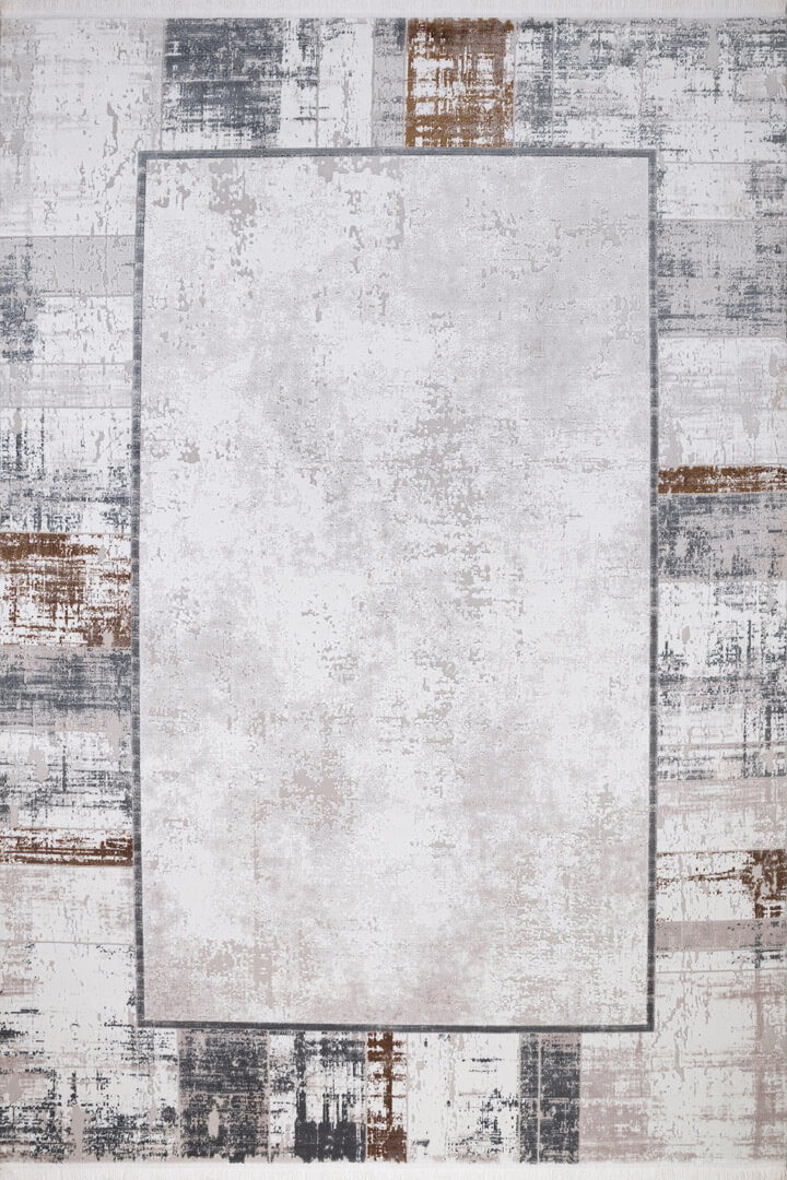 Mystik Modern Desenli Çerçeveli Halı 20390 Kemik - 2