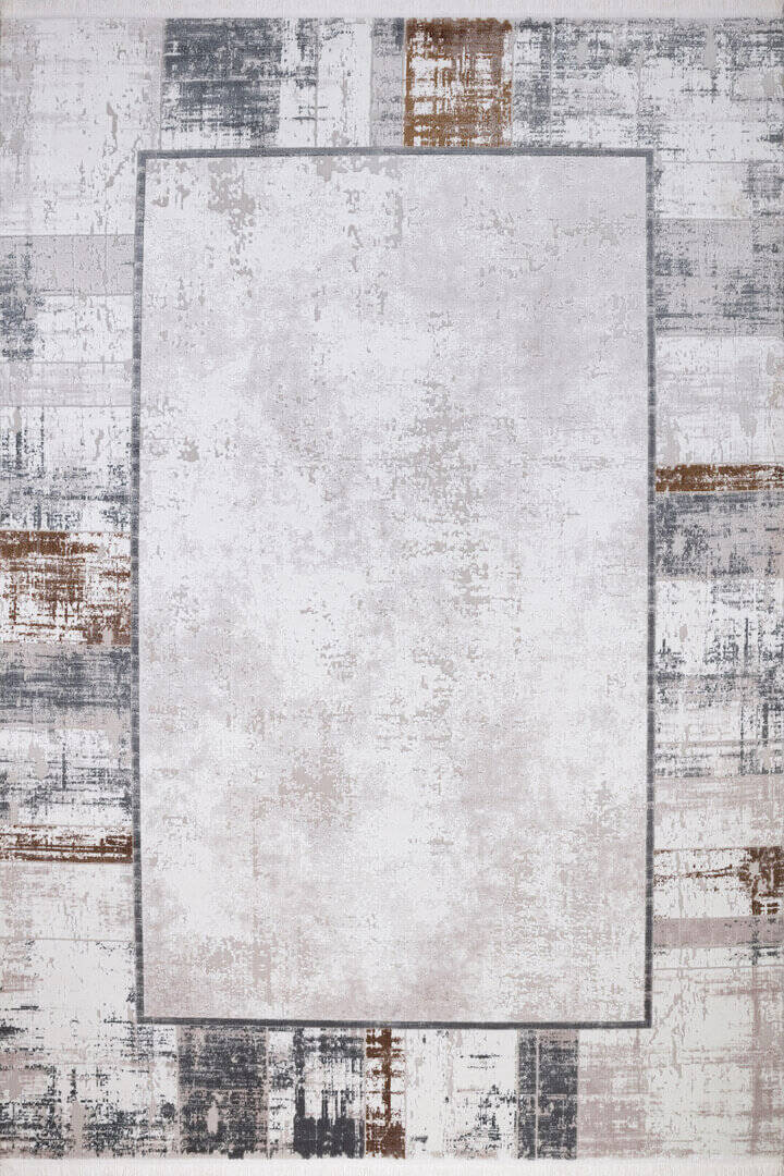 Mystik Modern Desenli Çerçeveli Halı 20390 Kemik - 2