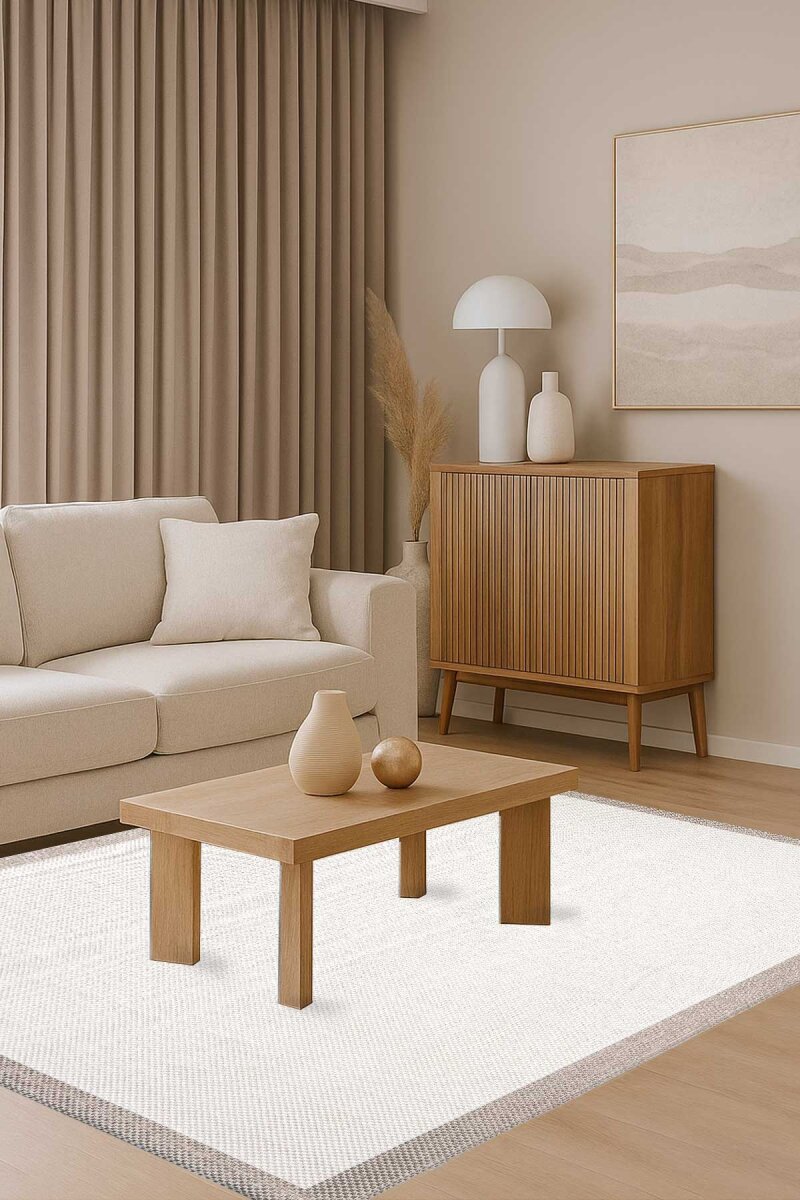 Natura Modern Hasır Görünümlü Çerçeveli Halı Sütlü Kahve Krem NTR-01 - Frenda