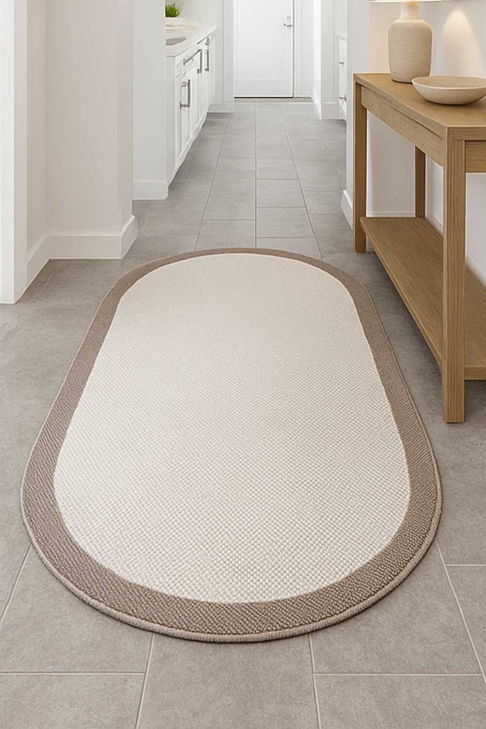 Natura Modern Hasır Görünümlü Çerçeveli Oval Halı Sütlü Kahve Krem NTR-01 - 1