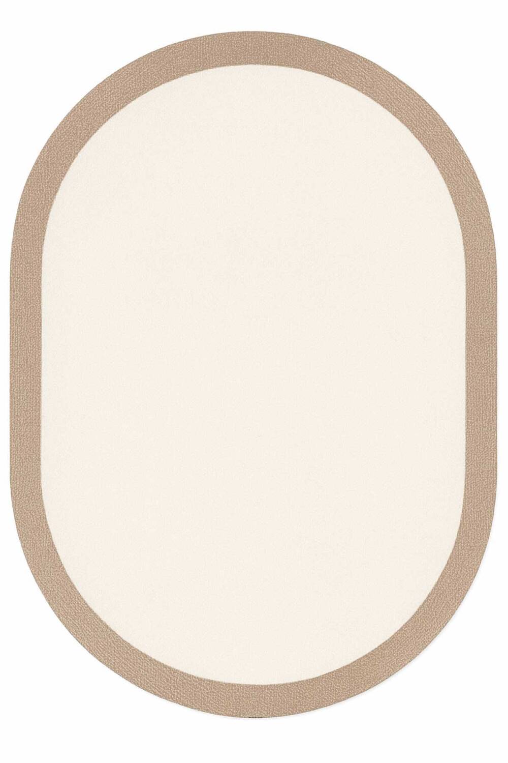 Natura Modern Hasır Görünümlü Çerçeveli Oval Halı Sütlü Kahve Krem NTR-01 - 2