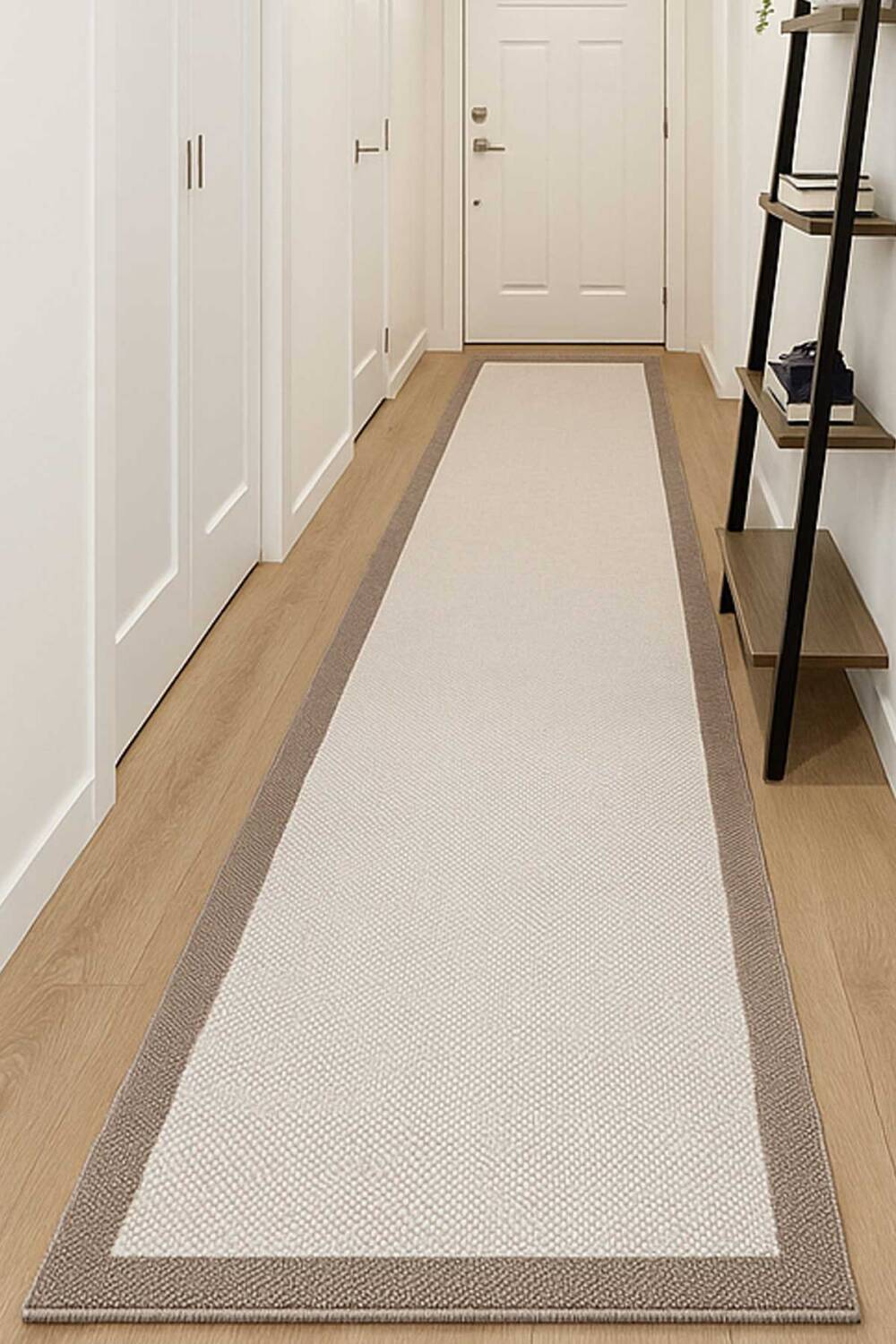 Natura Modern Hasır Görünümlü Çerçeveli Yolluk Kesme Halı Sütlü Kahve Krem NTR-01 - 1