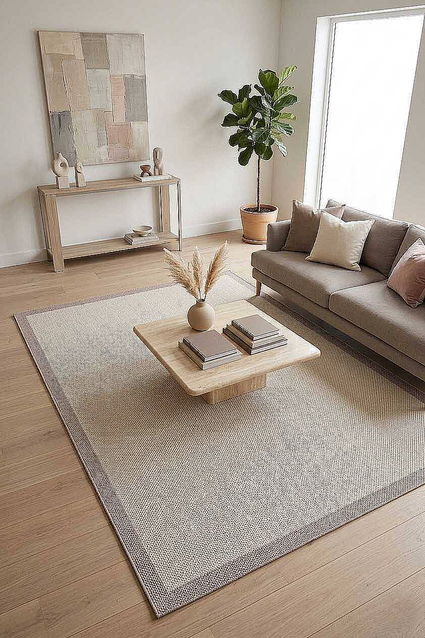 Natura Sisal Hasır Görünümlü Çerçeveli Halı Ntr01 Sütlü Kahve-Krem - 1