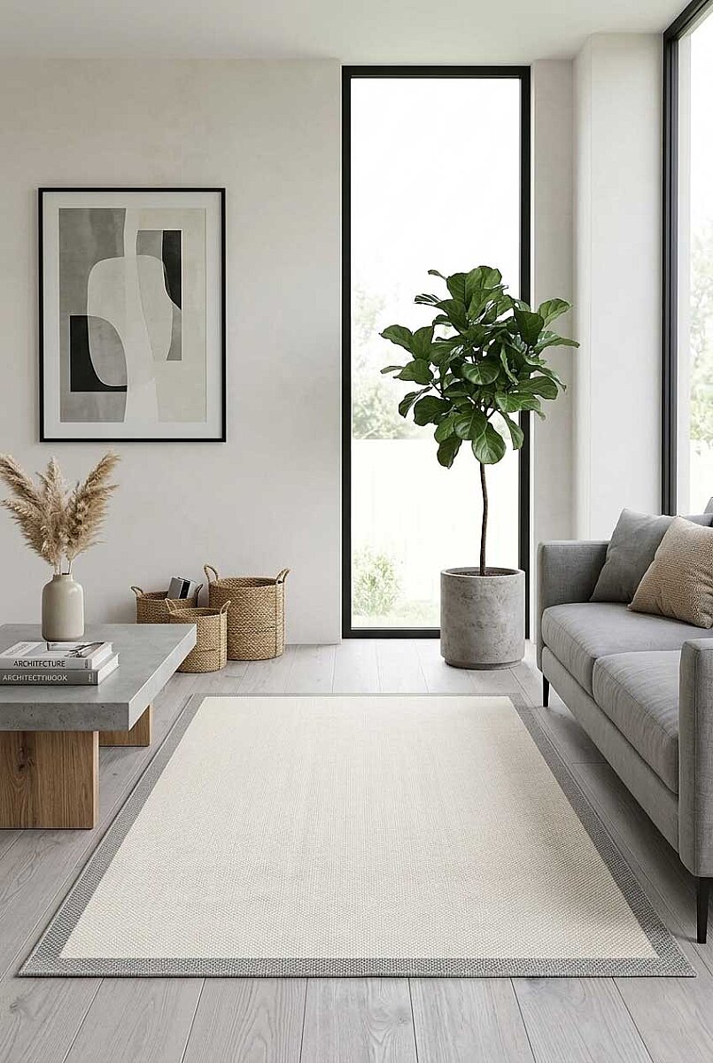 Natura Sisal Hasır Görünümlü Çerçeveli Halı Ntr08 Gri-Krem - Frenda