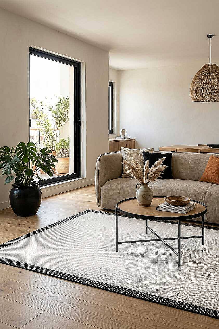 Natura Sisal Hasır Görünümlü Çerçeveli Halı Ntr11 Siyah-Krem - 1