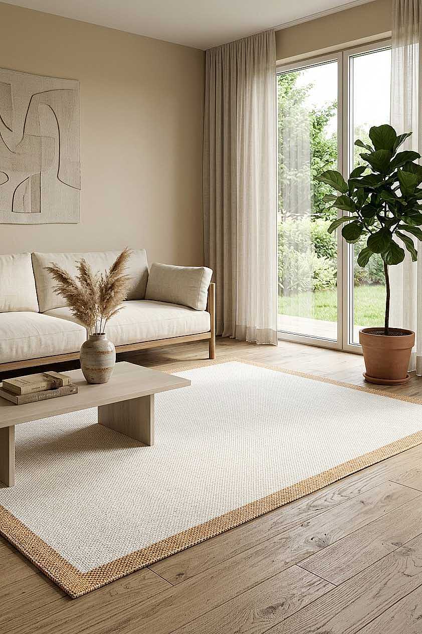 Natura Sisal Hasır Görünümlü Çerçeveli Halı Ntr14 Sarı-Krem 