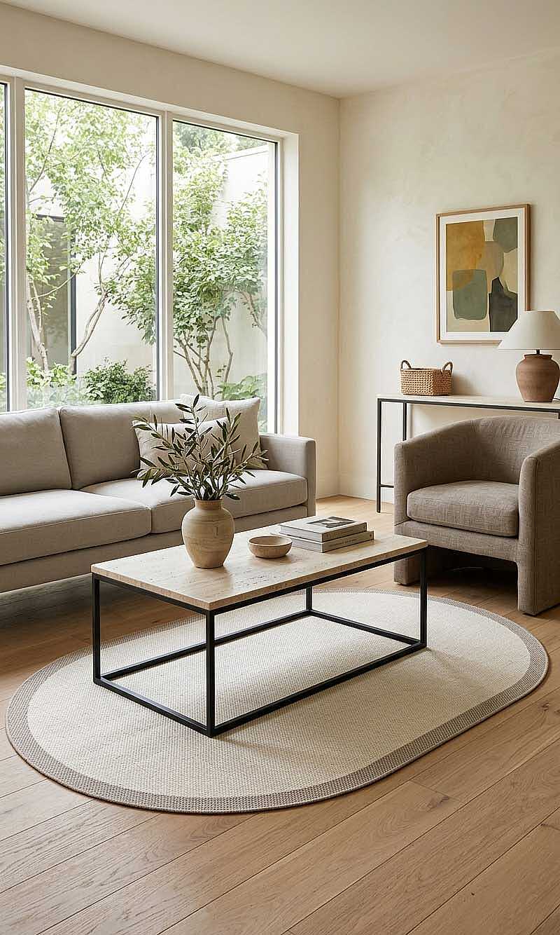 Natura Sisal Hasır Görünümlü Çerçeveli Oval Halı Ntr01 Sütlü Kahve-Krem 