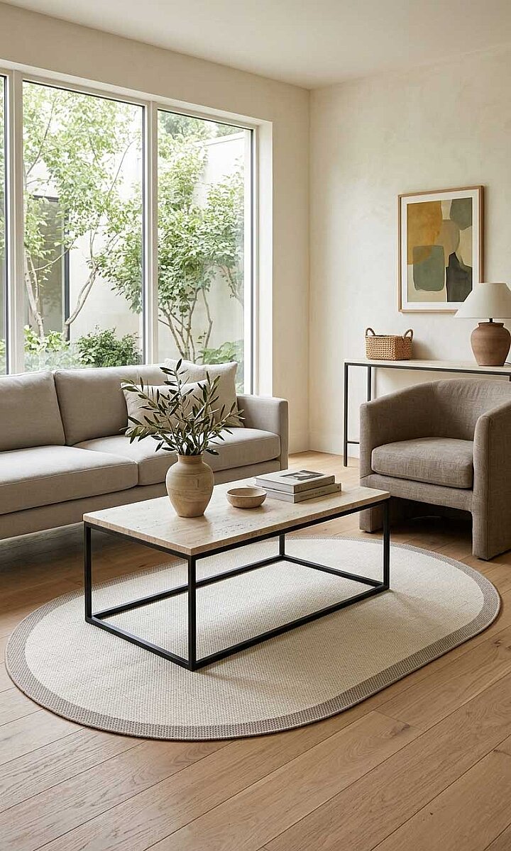 Natura Sisal Hasır Görünümlü Çerçeveli Oval Halı Ntr01 Sütlü Kahve-Krem - Frenda