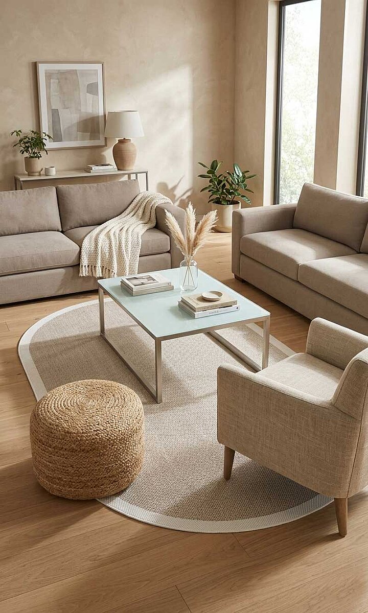 Natura Sisal Hasır Görünümlü Çerçeveli Oval Halı Ntr02 Krem-Sütlü Kahve - Frenda