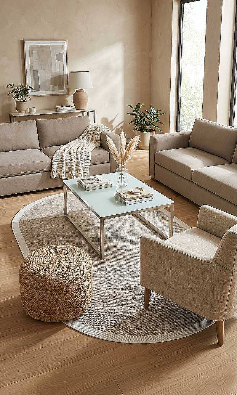 Natura Sisal Hasır Görünümlü Çerçeveli Oval Halı Ntr02 Krem-Sütlü Kahve - 1