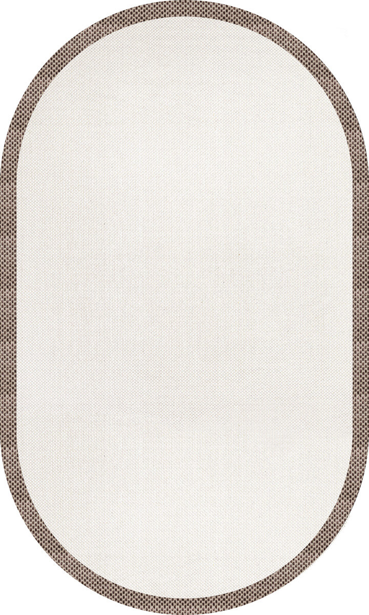 Natura Sisal Hasır Görünümlü Çerçeveli Oval Halı Ntr03 Kahve-Krem 