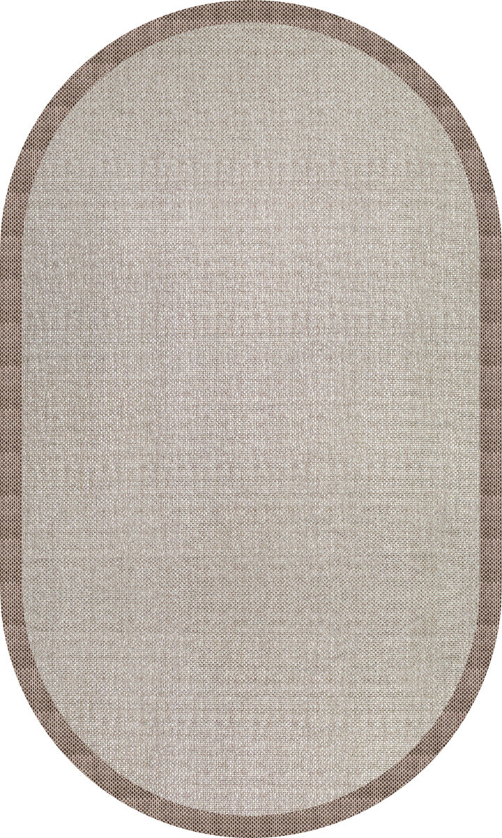 Natura Sisal Hasır Görünümlü Çerçeveli Oval Halı Ntr04 Kahve-Sütlü Kahve - Frenda