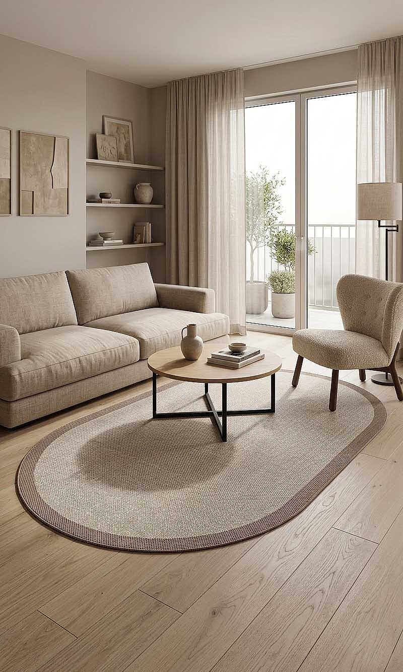 Natura Sisal Hasır Görünümlü Çerçeveli Oval Halı Ntr04 Kahve-Sütlü Kahve 