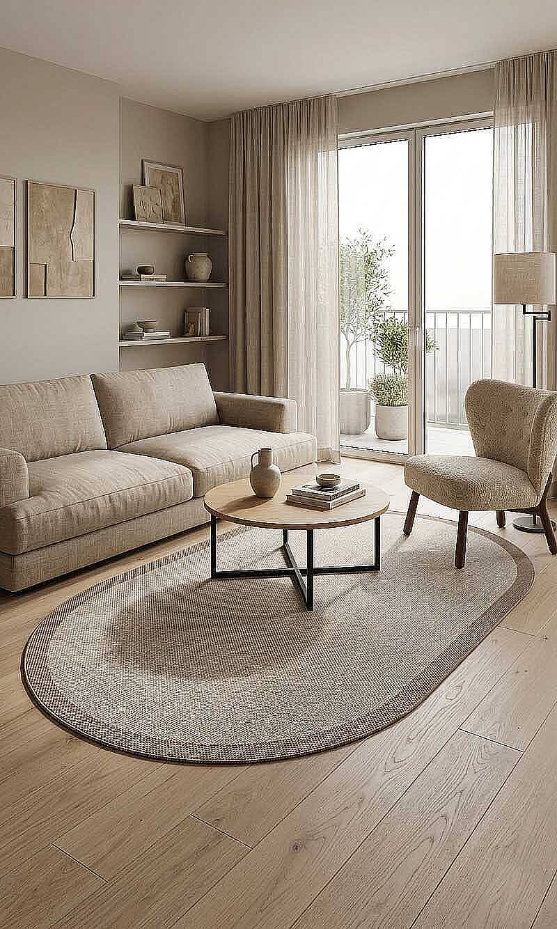 Natura Sisal Hasır Görünümlü Çerçeveli Oval Halı Ntr04 Kahve-Sütlü Kahve - 1