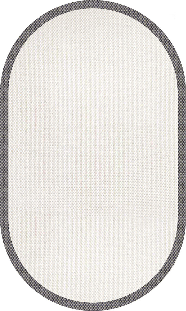 Natura Sisal Hasır Görünümlü Çerçeveli Oval Halı Ntr05 Antrasit-Krem 