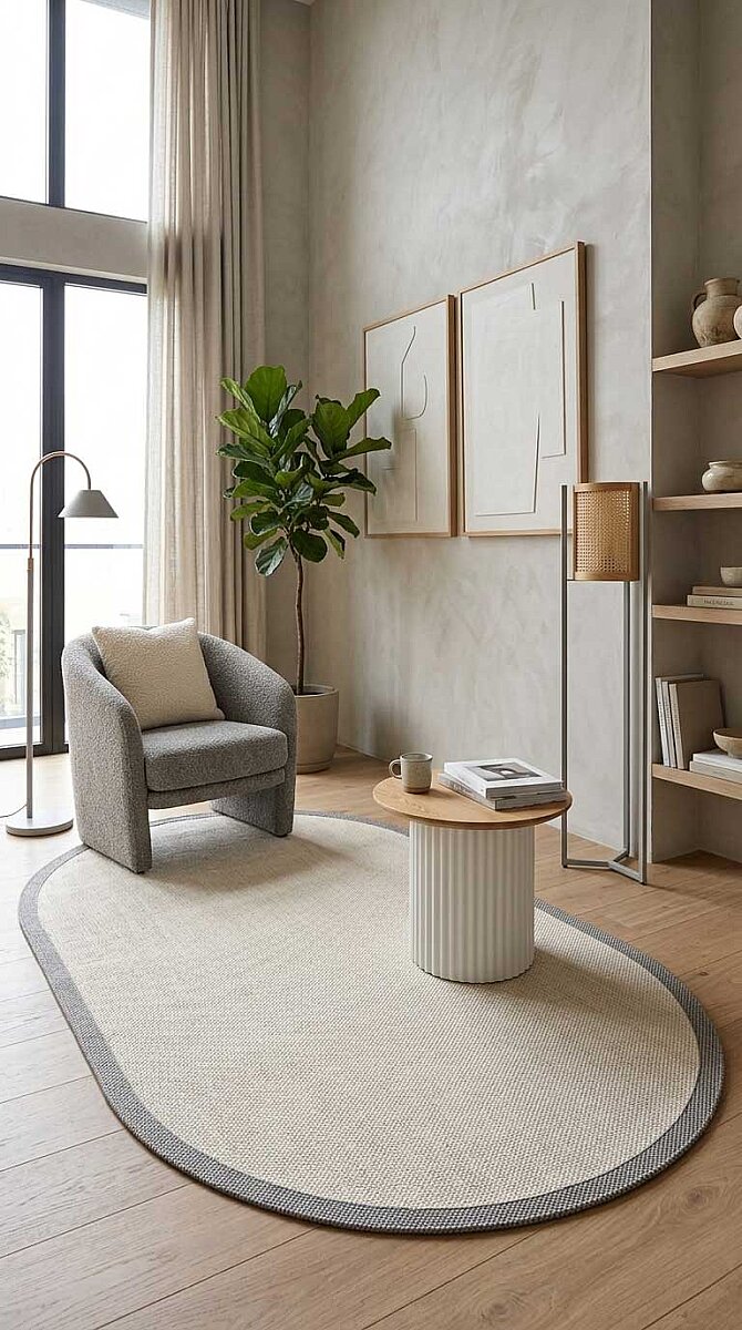 Natura Sisal Hasır Görünümlü Çerçeveli Oval Halı Ntr05 Antrasit-Krem - Frenda