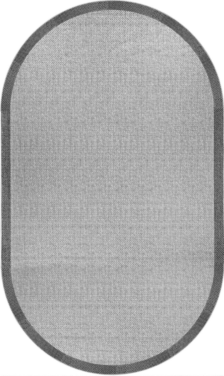 Natura Sisal Hasır Görünümlü Çerçeveli Oval Halı Ntr07 Antrasit-Gri 