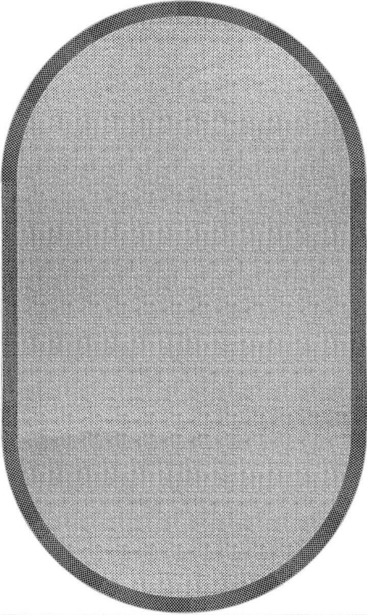 Natura Sisal Hasır Görünümlü Çerçeveli Oval Halı Ntr07 Antrasit-Gri - 1
