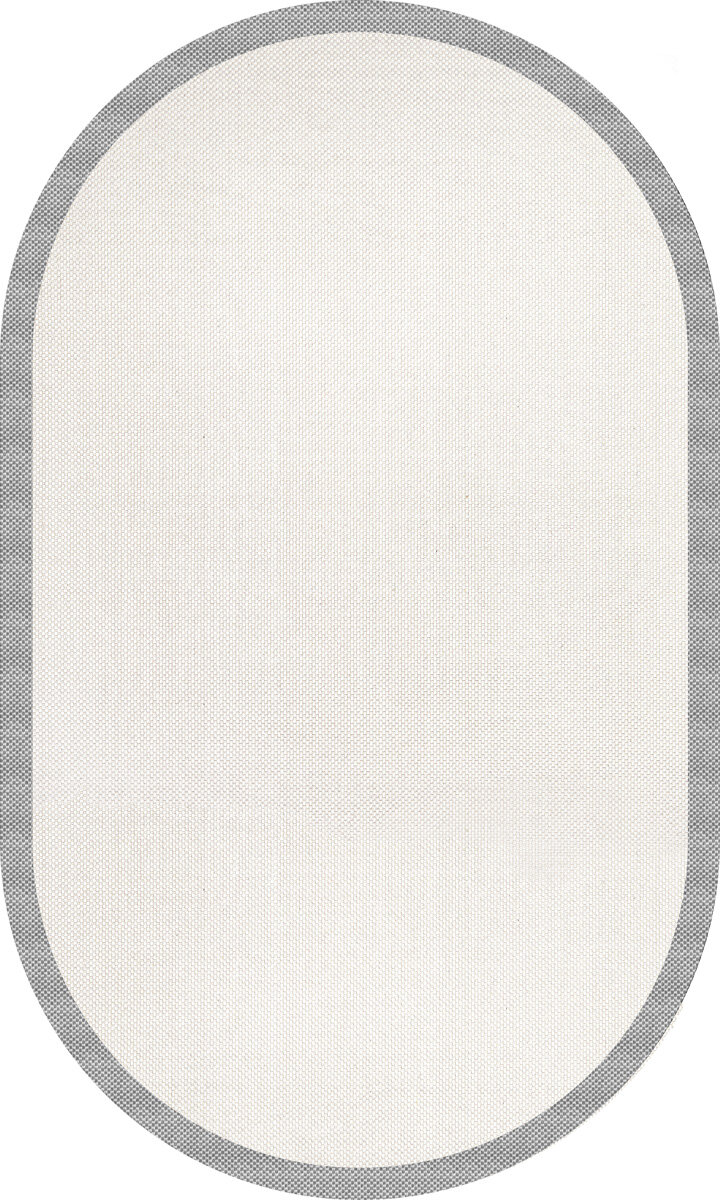 Natura Sisal Hasır Görünümlü Çerçeveli Oval Halı Ntr08 Gri-Krem 