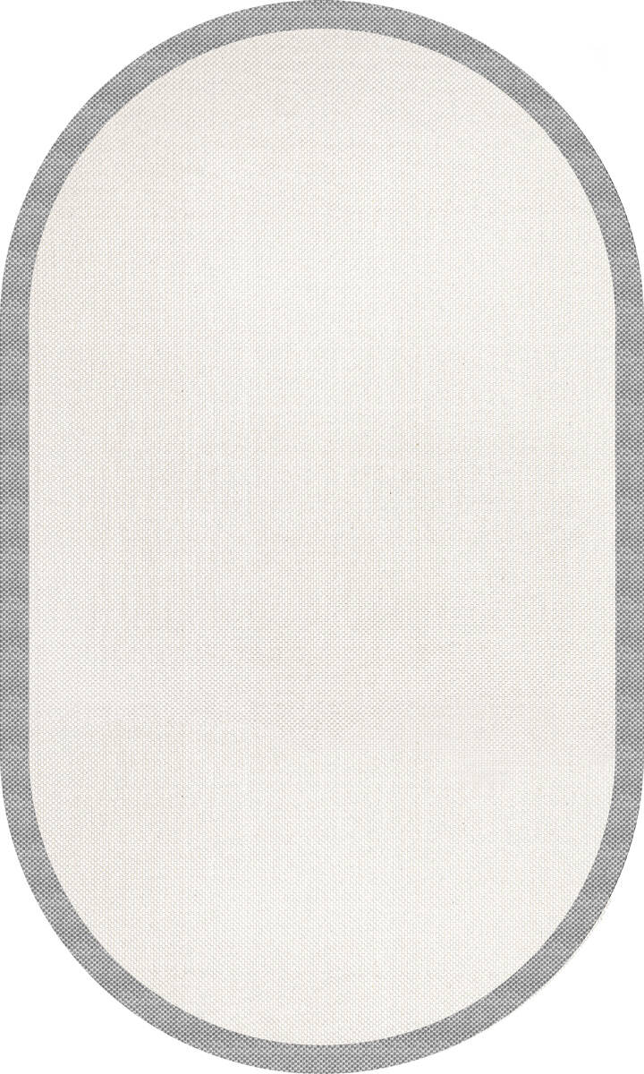 Natura Sisal Hasır Görünümlü Çerçeveli Oval Halı Ntr08 Gri-Krem - 1