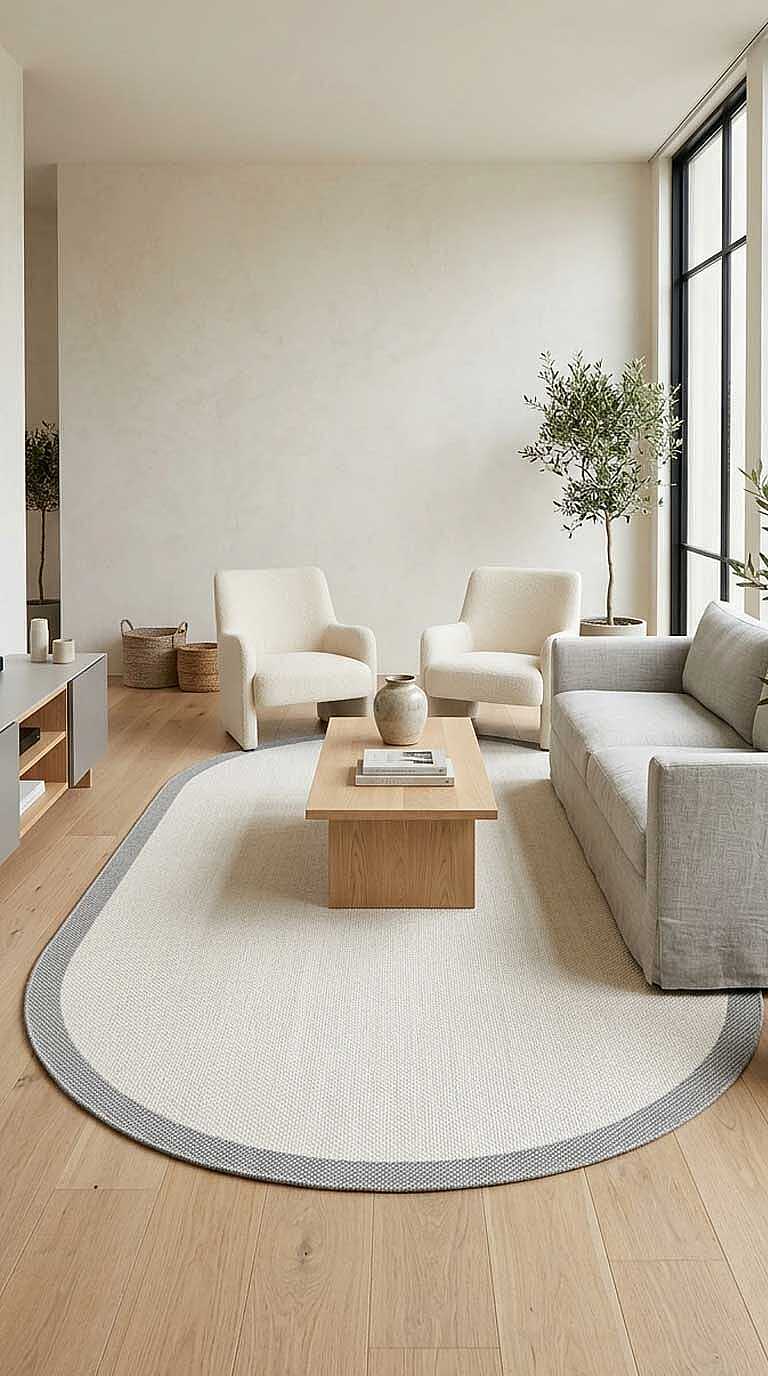 Natura Sisal Hasır Görünümlü Çerçeveli Oval Halı Ntr08 Gri-Krem 