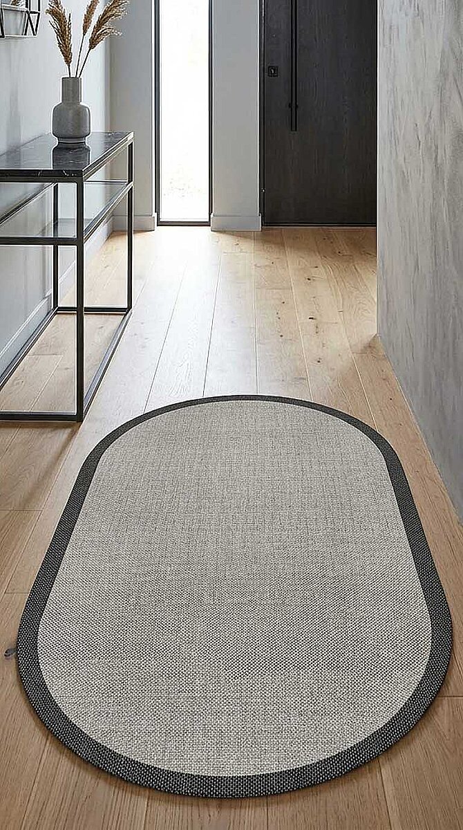 Natura Sisal Hasır Görünümlü Çerçeveli Oval Halı Ntr10 Siyah-Gri - Frenda