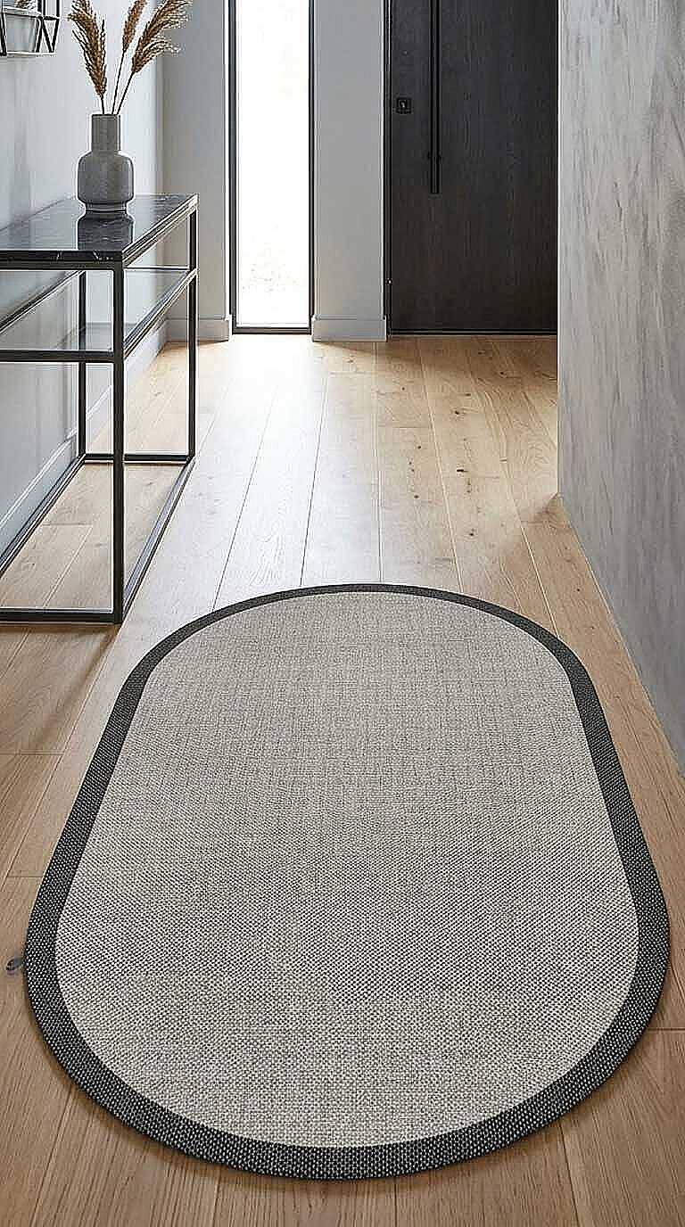 Natura Sisal Hasır Görünümlü Çerçeveli Oval Halı Ntr10 Siyah-Gri - 1