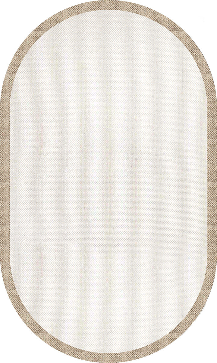 Natura Sisal Hasır Görünümlü Çerçeveli Oval Halı Ntr12 Bej-Krem 