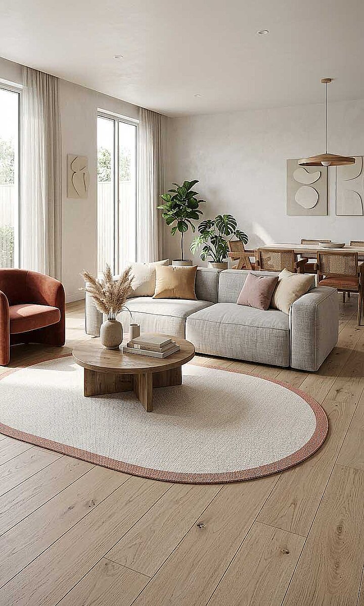 Natura Sisal Hasır Görünümlü Çerçeveli Oval Halı Ntr13 Terra-Krem - Frenda