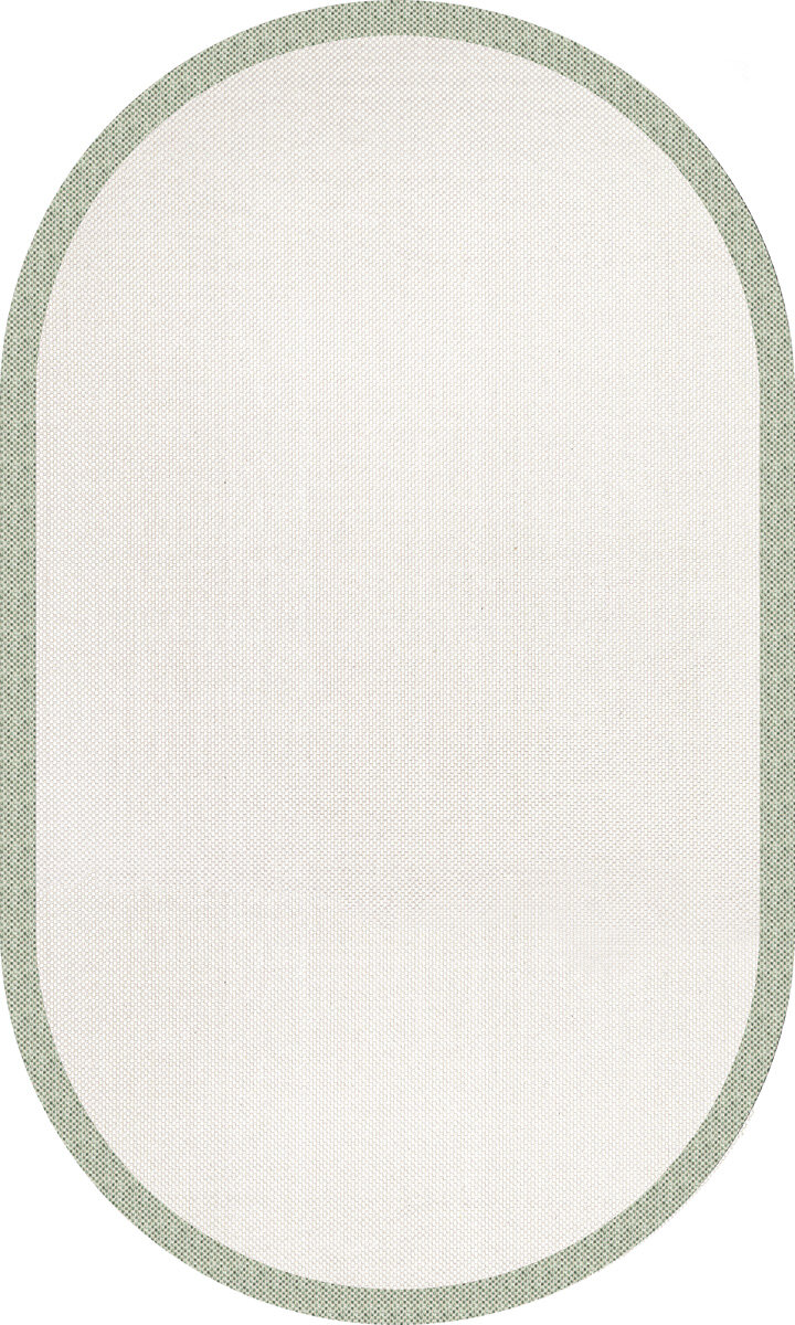 Natura Sisal Hasır Görünümlü Çerçeveli Oval Halı Ntr15 Yeşil-Krem 