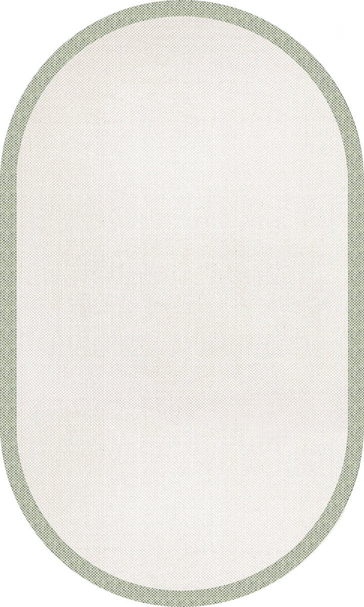 Natura Sisal Hasır Görünümlü Çerçeveli Oval Halı Ntr15 Yeşil-Krem - 1